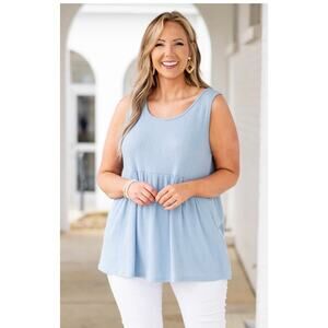 Dusty Blue Chic Soul Waffle Knit Tank | Women’s 3XL